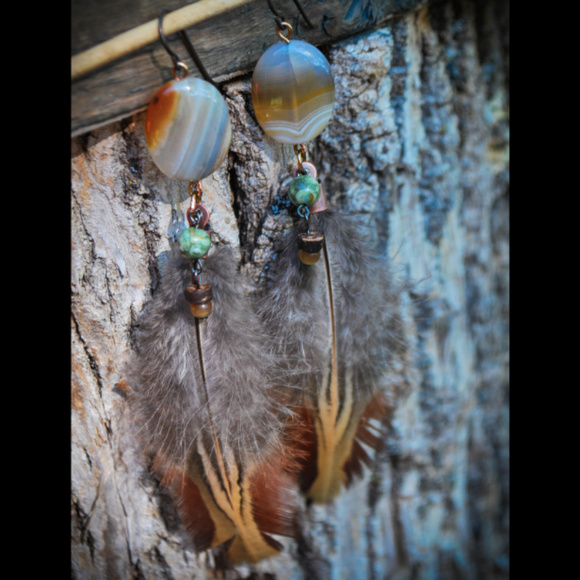 Handcrafted Grey Lace Agate & Unakite Boho Earring - Picture 1 of 2